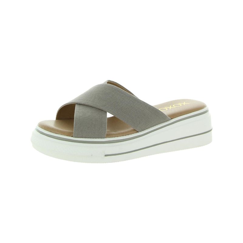 Xoxo Womens Gray Stripe Heel 1" Platform Oleen Wedge Slip On Slide Sandals 10 M